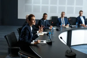 Business conference meeting with professionals discussing.
